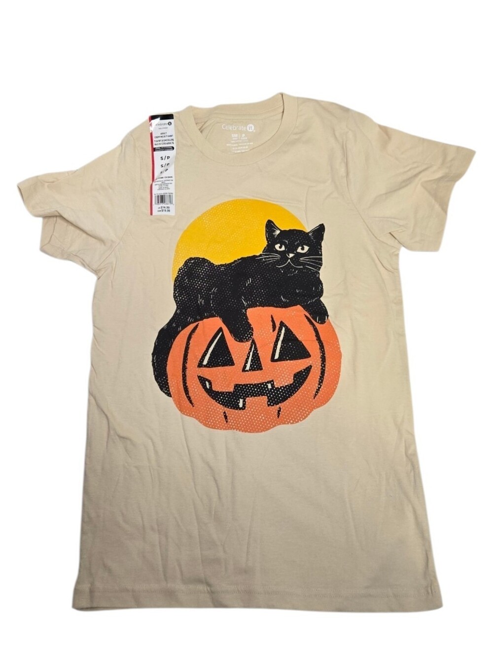 NEW Halloween cat jack o' lantern short sleeve  unisex tee shirt S M